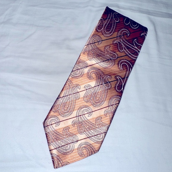NWT ZEGNA Silk Orange Paisley Neck Tie - Picture 1 of 5